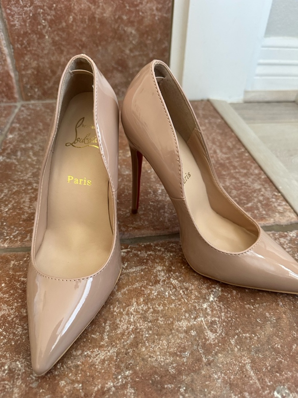 Christian Louboutin Blush Patent Leather Pointed-Toe Stilettos